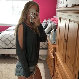 cute grey cut out long-sleeve